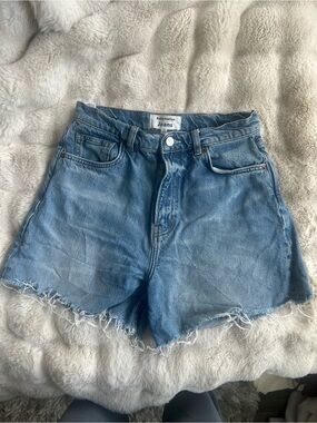 Reformation Blue Denim Cutoff Shorts with Frayed Hem